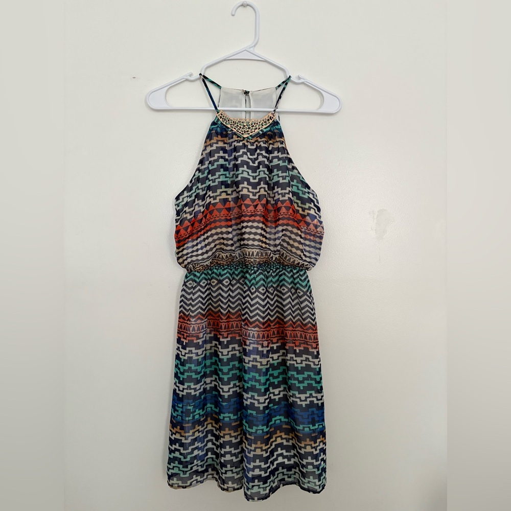 Colorful boho summer halter dress small